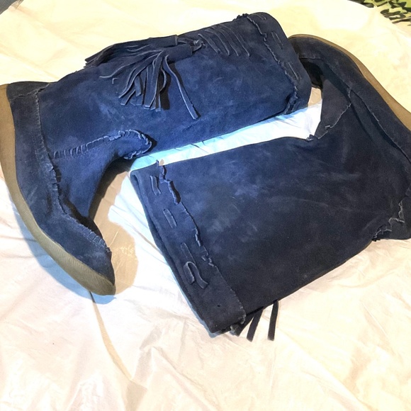 BLUE SUEDE  BOOTS SIZE 8 . ,FRINGES . - Picture 2 of 11